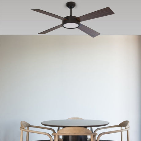 LED Deckenventilator Hydra Ø 132cm in modernem Design über einem Essbereich.