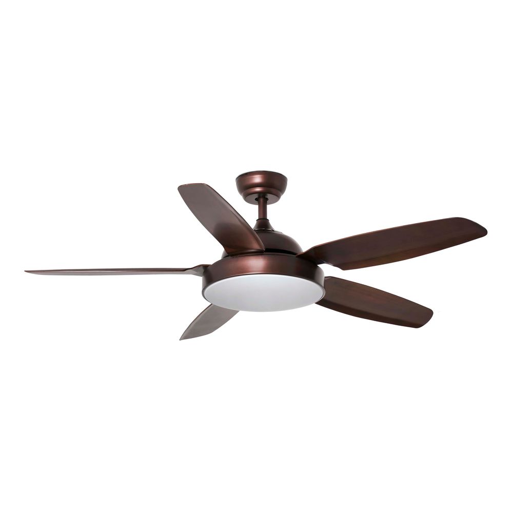 LED Deckenventilator LEYTE Ø 137cm Braun mit fünf braunen Blättern und integrierter Beleuchtung.