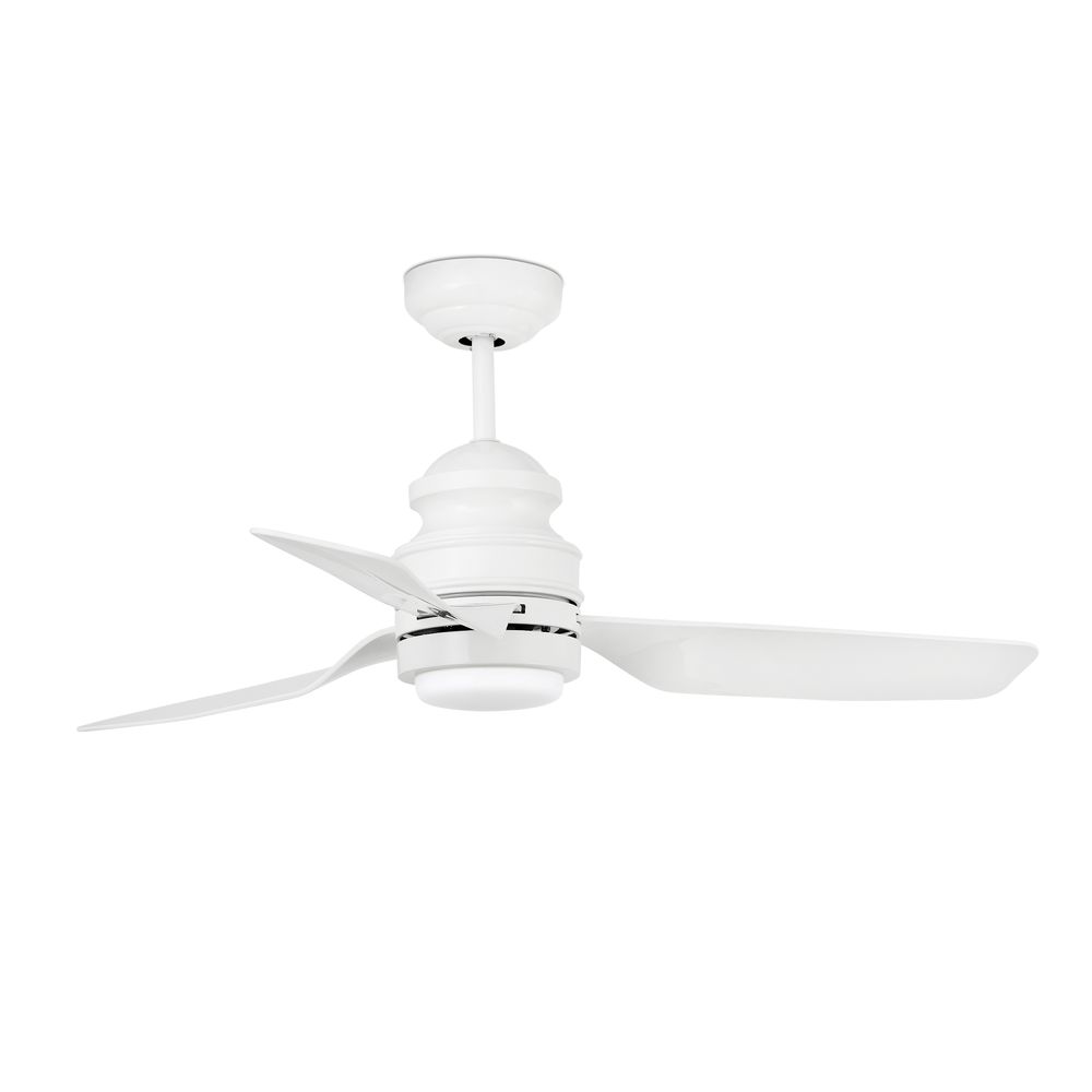 LED Deckenventilator PHUKET 12W 3000K 1000lm Weiß, eleganter Deckenventilator in Weiß mit drei Blättern.