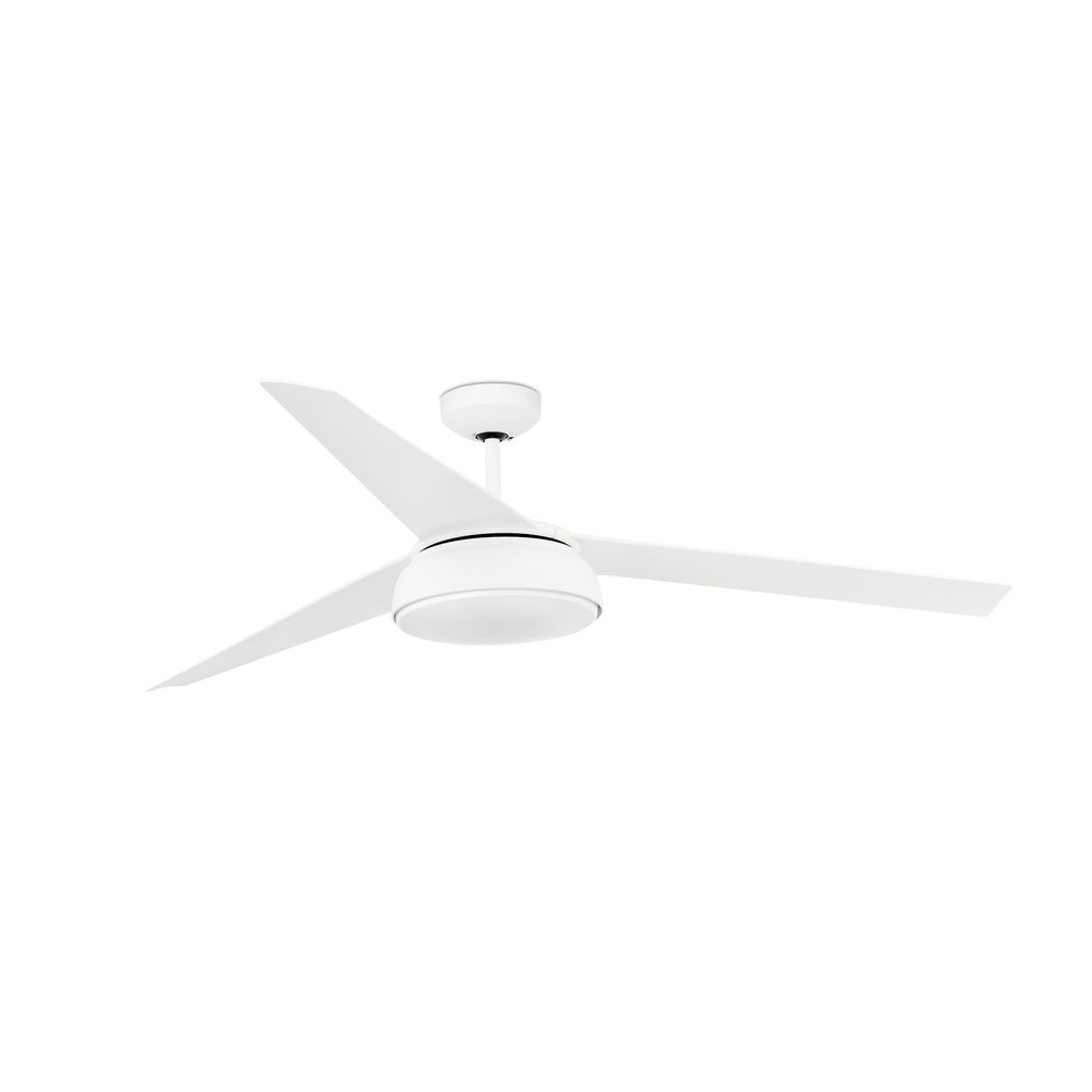 LED Deckenventilator VULCANO Weiß mit drei weißen Blättern und integrierter Beleuchtung.