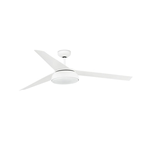 LED Deckenventilator VULCANO Weiß mit drei weißen Blättern und integrierter Beleuchtung.