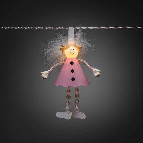 LED łańcuch świetlny z różowymi aniołkami 10 ciepłobiałych diod z świecącym aniołem w różowej sukience