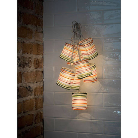 LED Decorative light chain colorful paper lantern 16 warm white diodes, hanging paper lanterns in colorful stripes, romantic lighting.