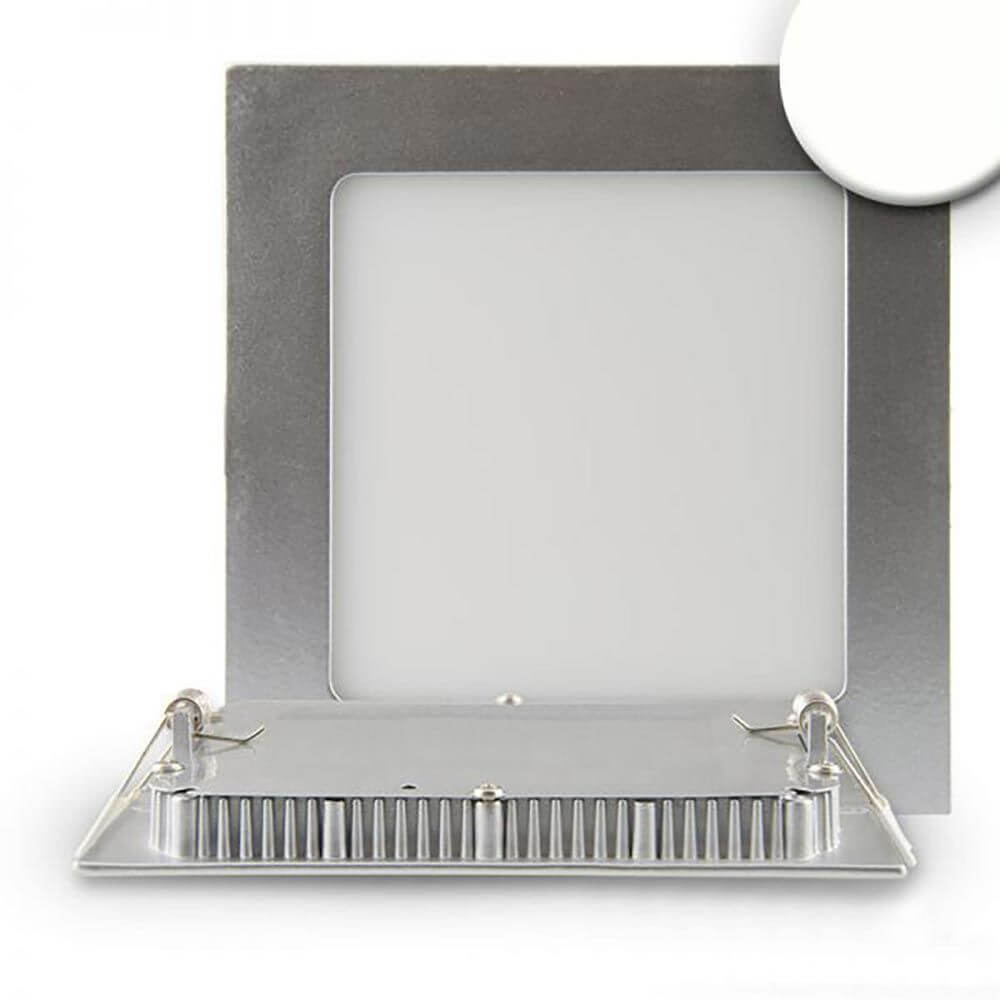 LED Einbaupanel 19 x 19cm flach eckig silber Dimmbar 15W Neutralweiß mit Trafo-Design.