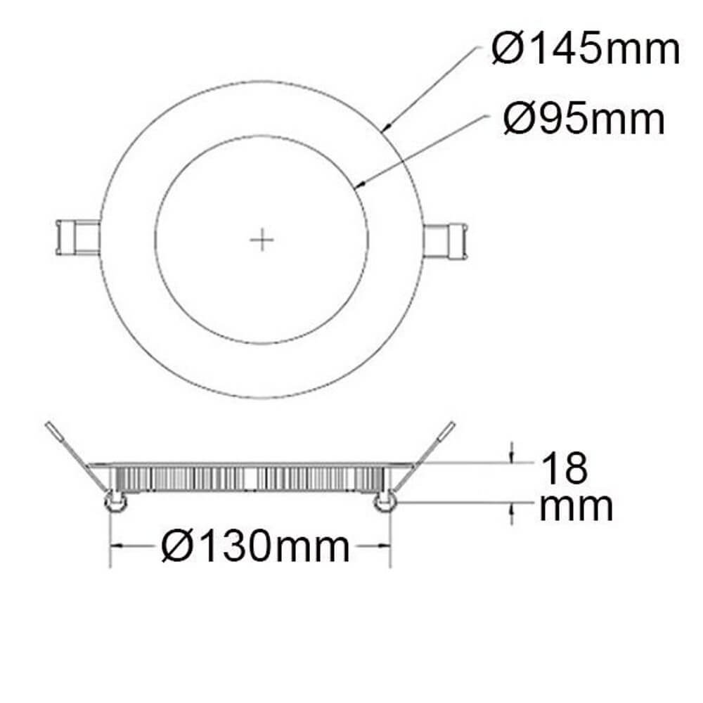 LED Einbaupanel Ø 15cm flach rund silber Dimmbar 9W Neutralweiß technische Zeichnung mit Maßen