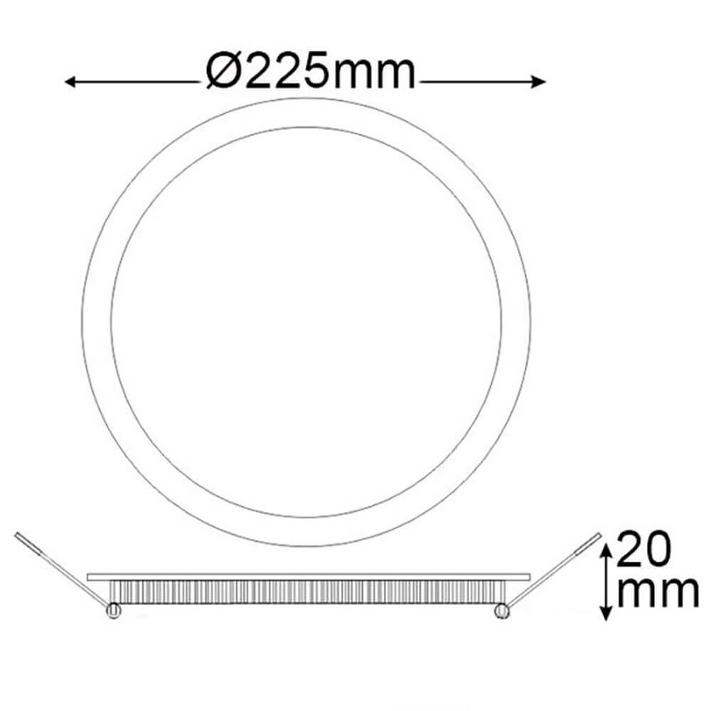 LED Einbaupanel Ø 22,5cm flach rund weiß 18W Neutralweiß mit Abmessungen Ø225mm und Höhe 20mm.