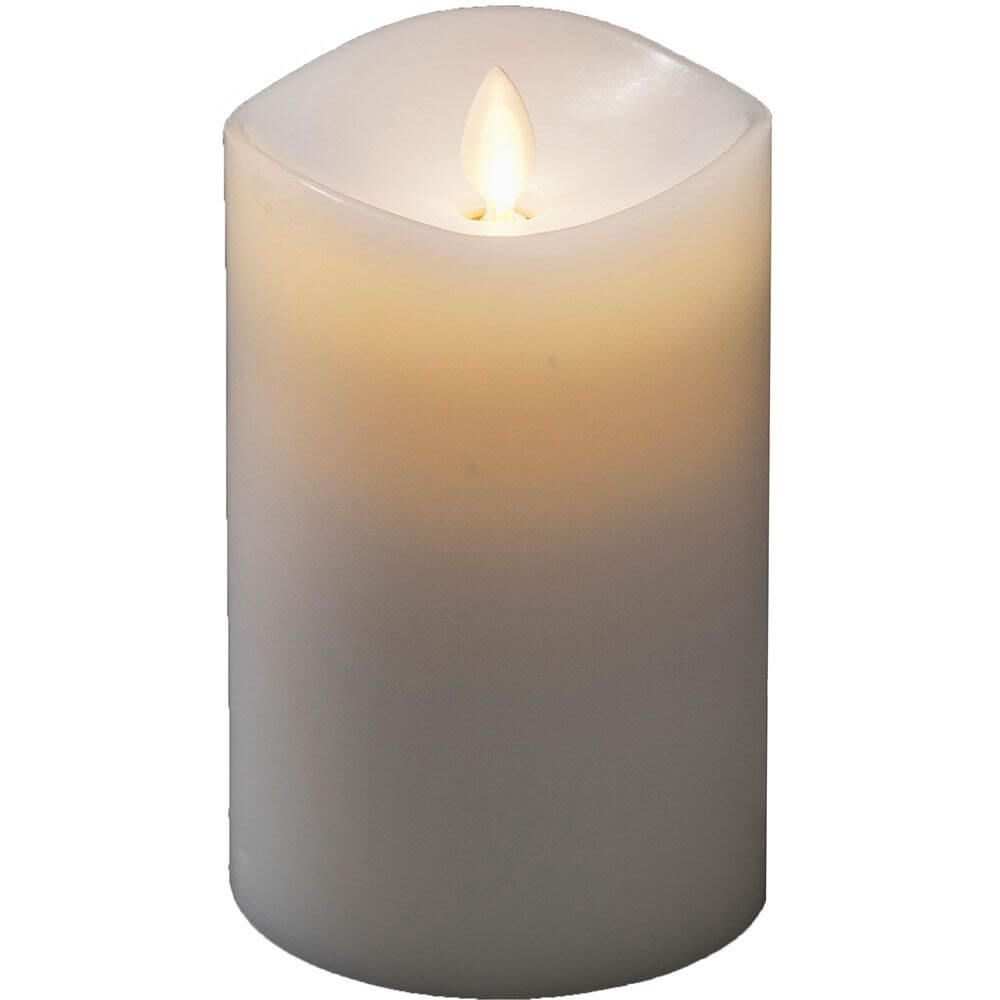 LED Duftkerze weiß flackernd mit Lavendel-Duftpad Timer batteriebetrieben in elegantem Design.