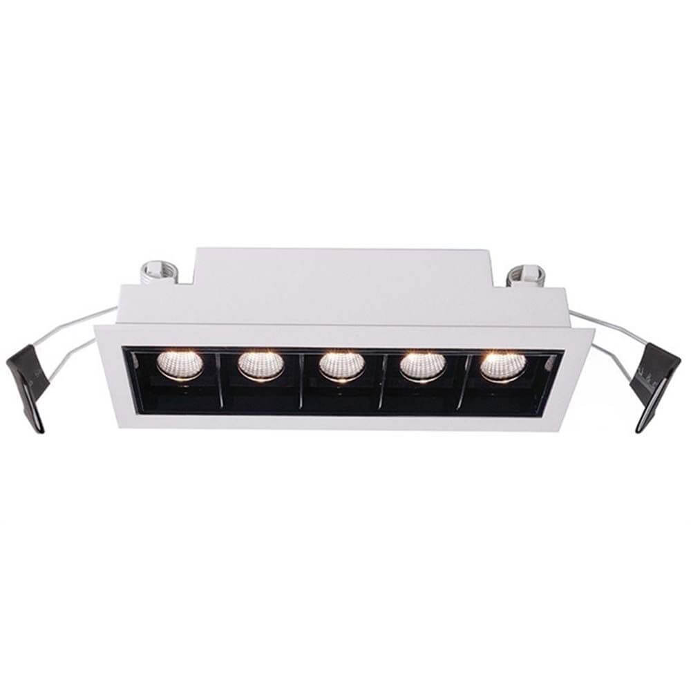 LED Einbau-Rasteleuchte Line 640lm 5x2W Warmweiß mit modernem Design und schwarzem Reflektor.