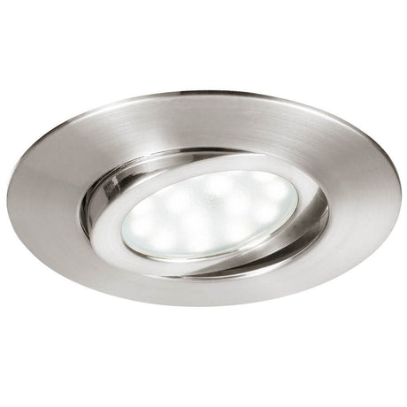 LED Movibile recessed light IP44 nickel with swiveling head and satin diffuser for even light.