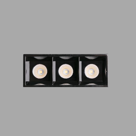 LED Einbaulampe TROOP Trimless 3x2W 3000K Schwarz in schwarzem Design mit drei runden LED-Lichtern.