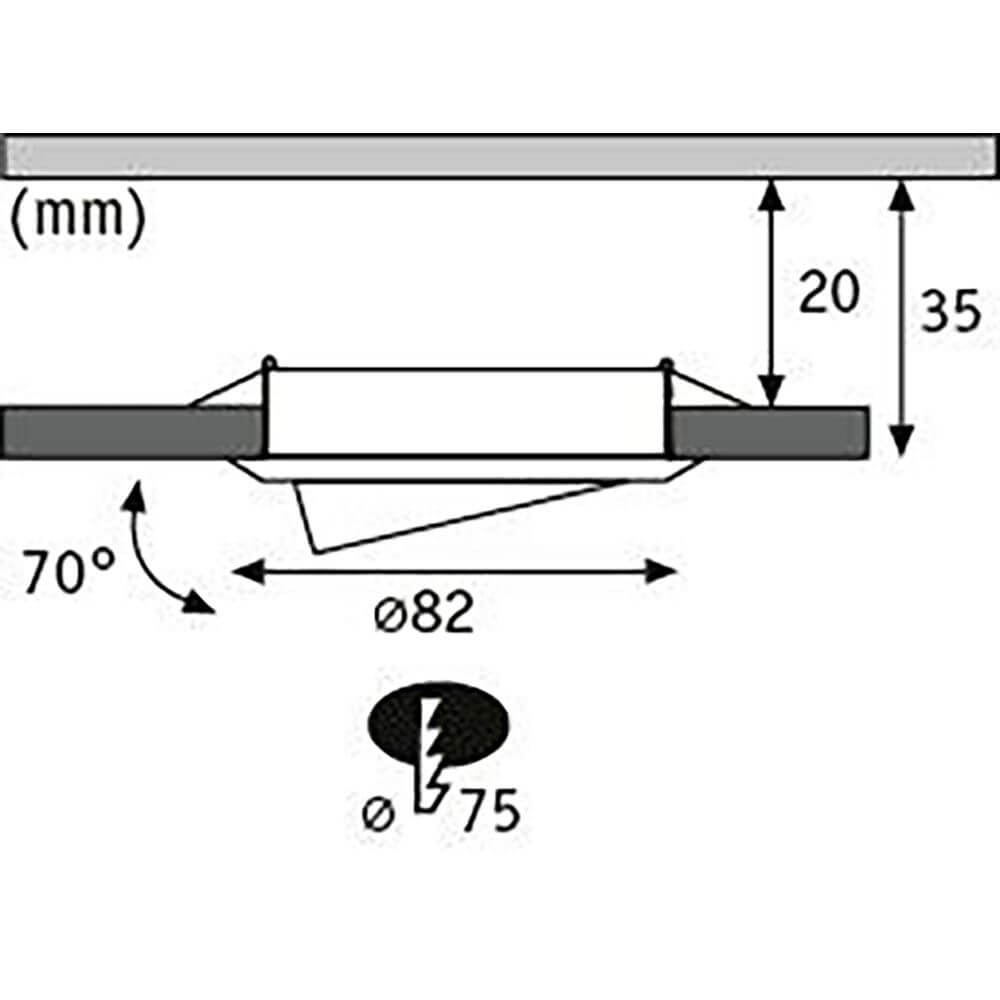 LED Einbauleuchte 3er-Set schwenkbar Rund 8,2cm Chrom-Matt technische Zeichnung mit Abmessungen.