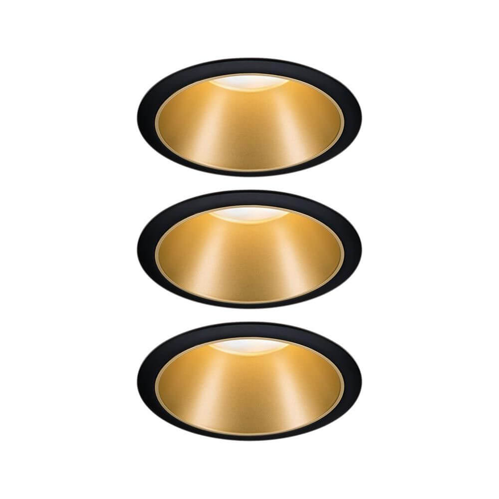 LED Einbauleuchte Cole LED Basis-Set Schwarz, Gold IP44 in eleganten runden Design mit goldenen Reflektoren.