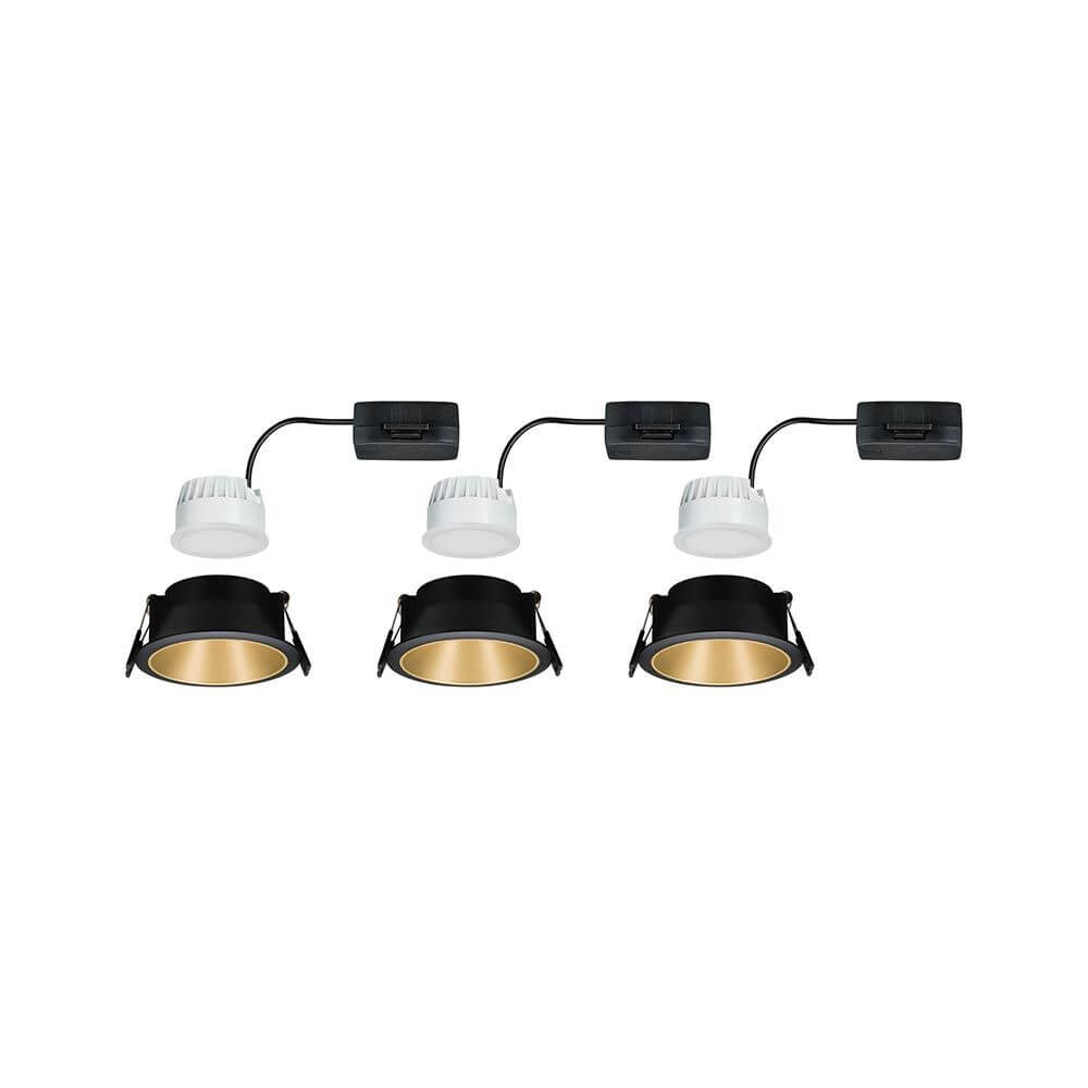LED Einbauleuchte Cole LED Basis-Set Schwarz, Gold IP44 - Set bestehend aus drei Einbauleuchten in Schwarz mit goldener Innenseite.