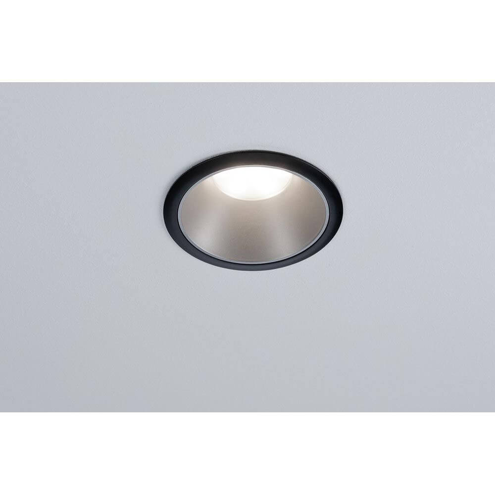 LED Einbauleuchte Cole Basis-Set 8,8cm Schwarz, Silber in Decke eingebaut, blendfreies Licht.
