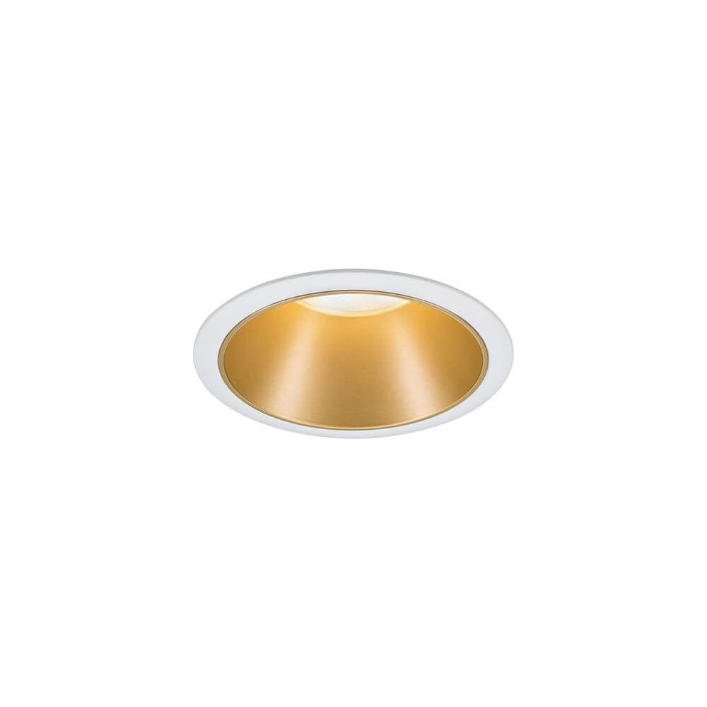 Alt Tag: LED Einbauleuchte Cole Basis-Set Rund Weiß, Gold in Weiß mit goldener Innenfläche, mattes, zurückgesetztes LED-Coin für blendfreie Deckenbeleuchtung