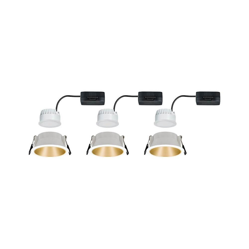 LED Einbauleuchte Cole Basis-Set Rund Weiß, Gold – dreifaches Set mit weißen Einbaugehäusen und goldener Innenfläche, inkl. wechselbarer LED Coins