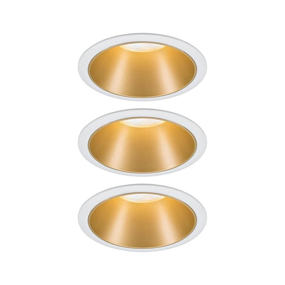 LED Einbauleuchte Cole Basis-Set Rund Weiß, Gold – drei eingelassene weiße Leuchten mit goldener Innenfläche, blendfreie, matte Beleuchtung