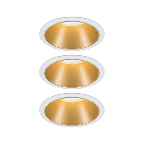 LED Einbauleuchte Cole Basis-Set Rund Weiß, Gold – drei eingelassene weiße Leuchten mit goldener Innenfläche, blendfreie, matte Beleuchtung