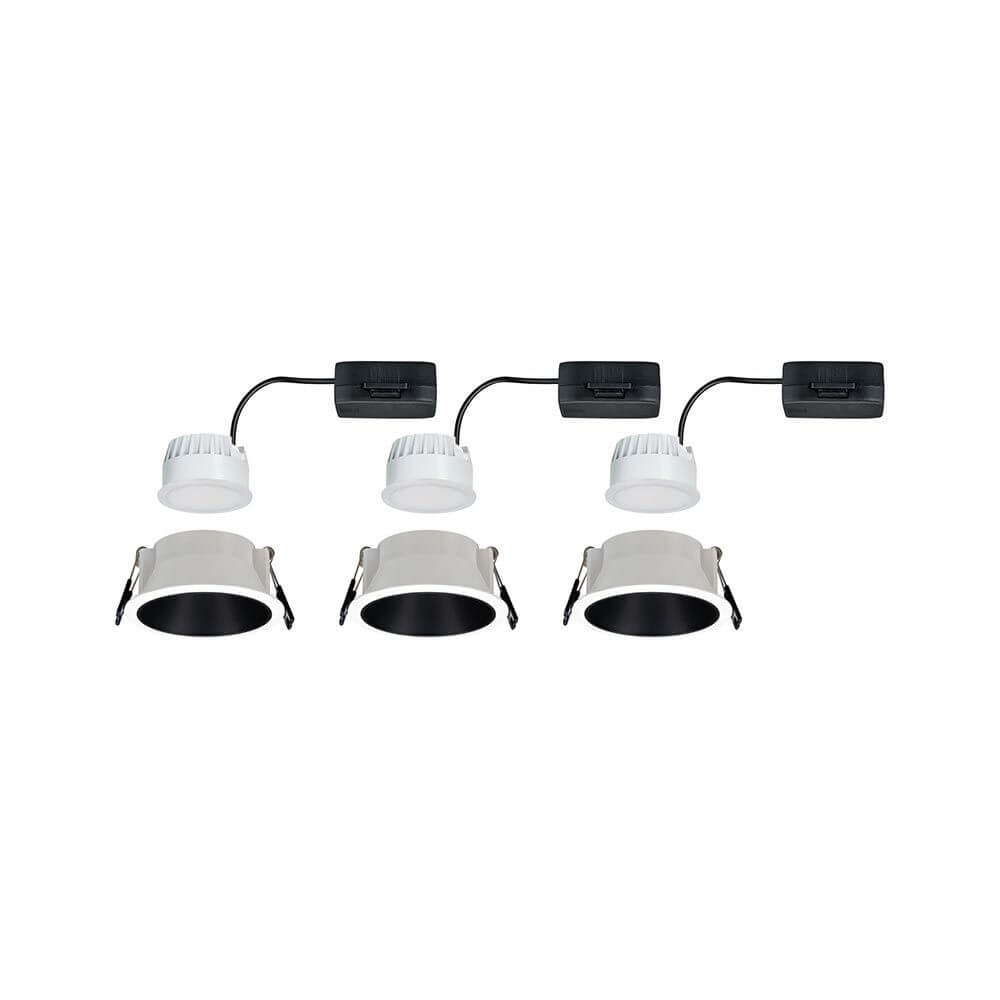 LED Einbauleuchte Cole Basis 3er-Set Weiß, Schwarz, moderne Einbauleuchten auf einer matten Oberfläche, blendfreies Licht.