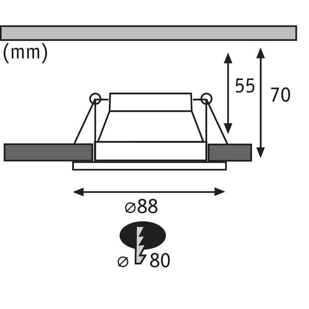 LED Einbauleuchte Cole Basis 3er-Set Weiß, Schwarz technische Zeichnung mit Maßen und Befestigung.