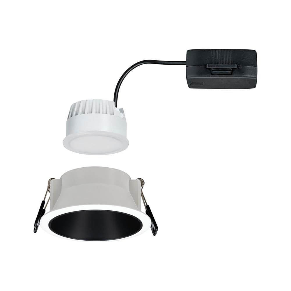LED Einbauleuchte Cole LED Rund 8,8cm Weiß, Schwarz montiert mit mattem schwarzen Rahmen und austauschbarem LED Coin
