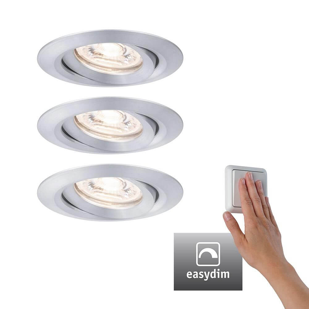 LED Einbauleuchte Nova Mini Plus LED Basis-Set Rund 66mm 15° Alu mit EasyDim-Funktion und dimmbarem Lichtschalter.
