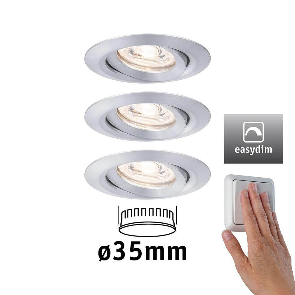 LED Einbauleuchte Nova Mini Plus LED Basis-Set Rund 66mm 15° Alu mit EasyDim-Funktion und 35mm Coins.
