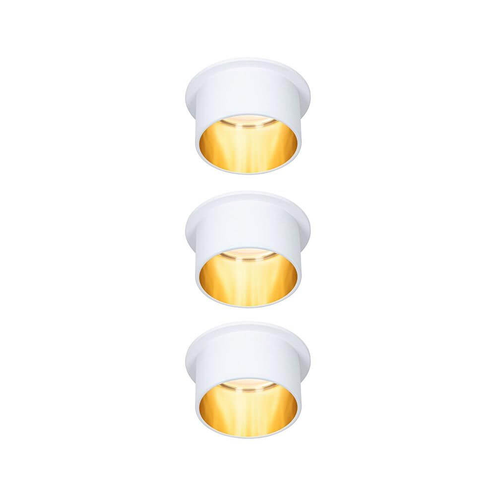 LED Einbauleuchte Gil Basis-Set Rund Dimmbar im 3er-Set in Weiß matt und Gold.