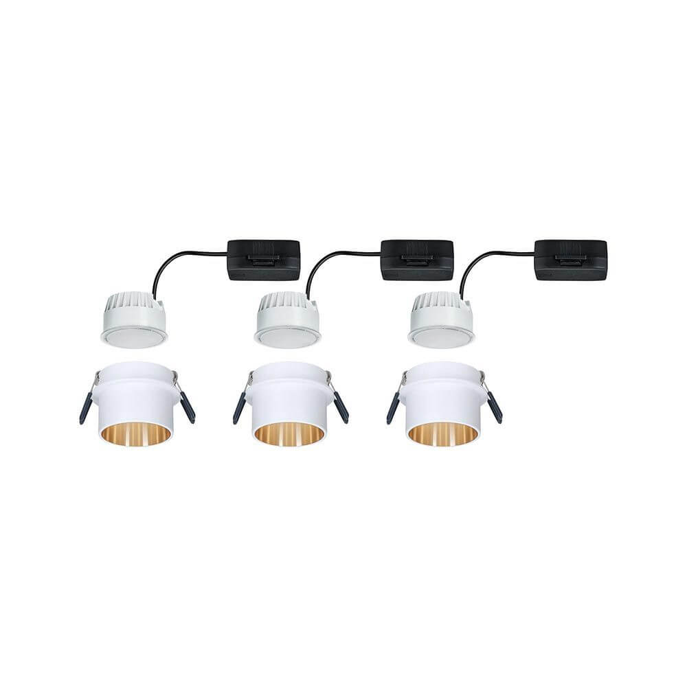 LED Einbauleuchte Gil Basis-Set Rund Dimmbar in Weiß matt und Gold im 3er-Set mit Dekozylinder.