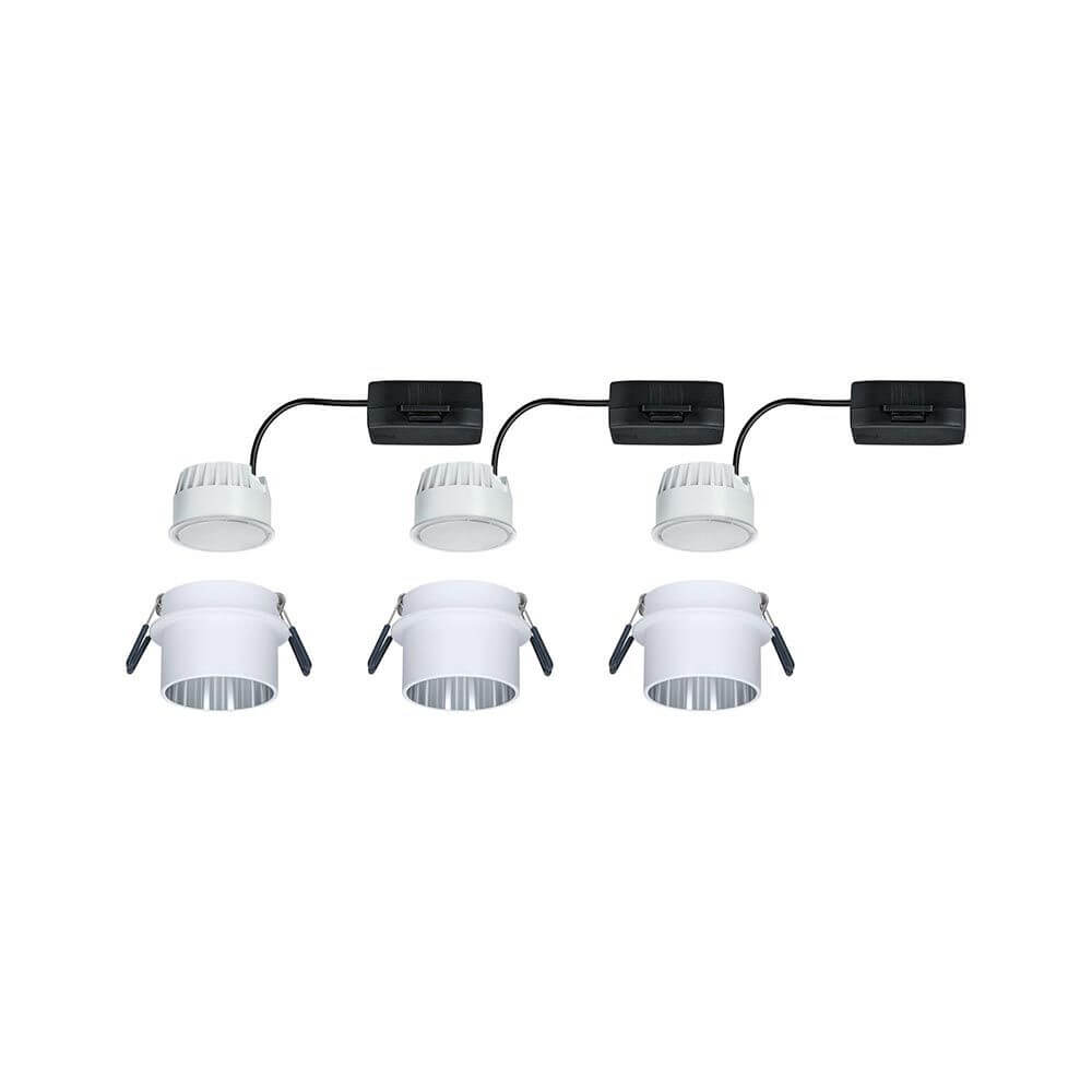 LED Einbauleuchte Gil Basis-Set Rund mit Stufen-Dimmer in Weiß matt und gebürstetem Eisen.
