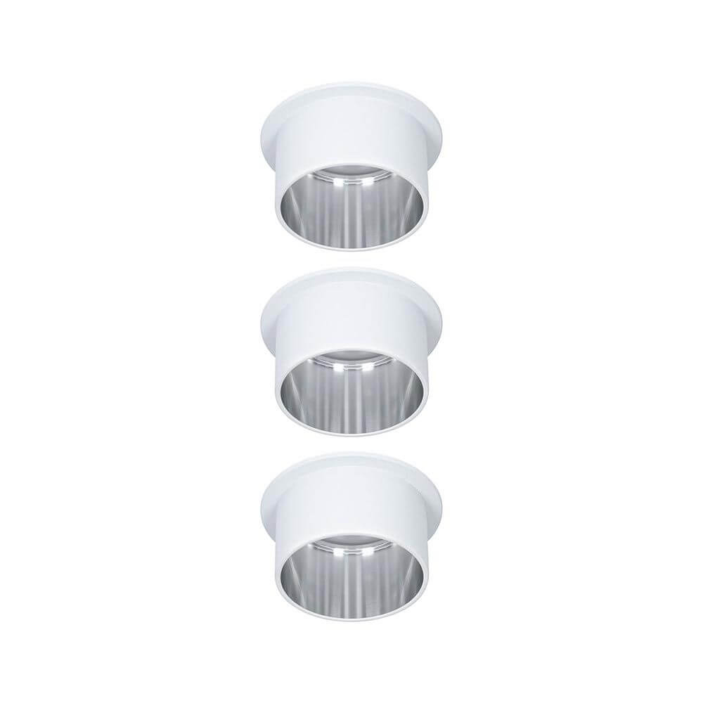 LED Einbauleuchte Gil Basis-Set Rund mit Stufen-Dimmer in weiß mit gebürstetem Eisen, 3er-Set.