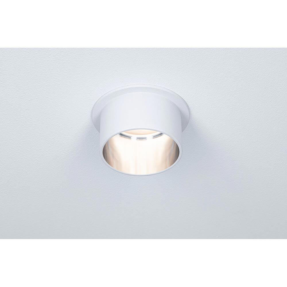 LED Einbauleuchte Gil Basis-Set Rund mit Stufen-Dimmer in Weiß mit gebürstetem Eisen-Design.