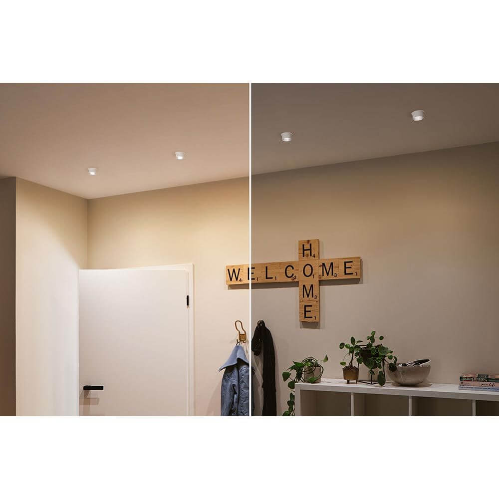 LED Einbauleuchte Gil Basis-Set Rund mit Stufen-Dimmer in einem modernen Raum mit dekorativer Wandgestaltung.