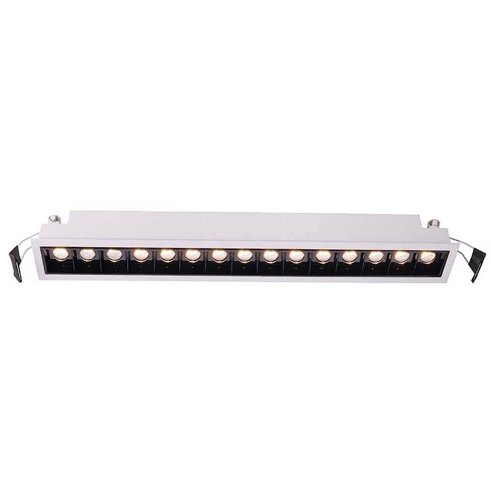 LED Raster-Einbauleuchte Line 1895lm 15x2W Warmweiß, moderne Rasterleuchte mit weißem Einbaurahmen.