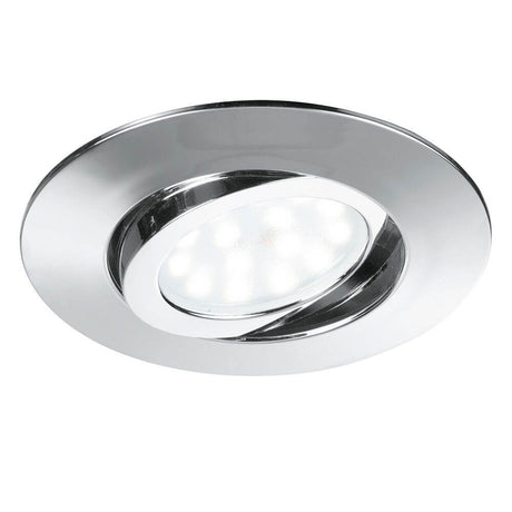 LED Movibile recessed light IP44 chrome with pivoting head and satin diffuser for even light distribution.