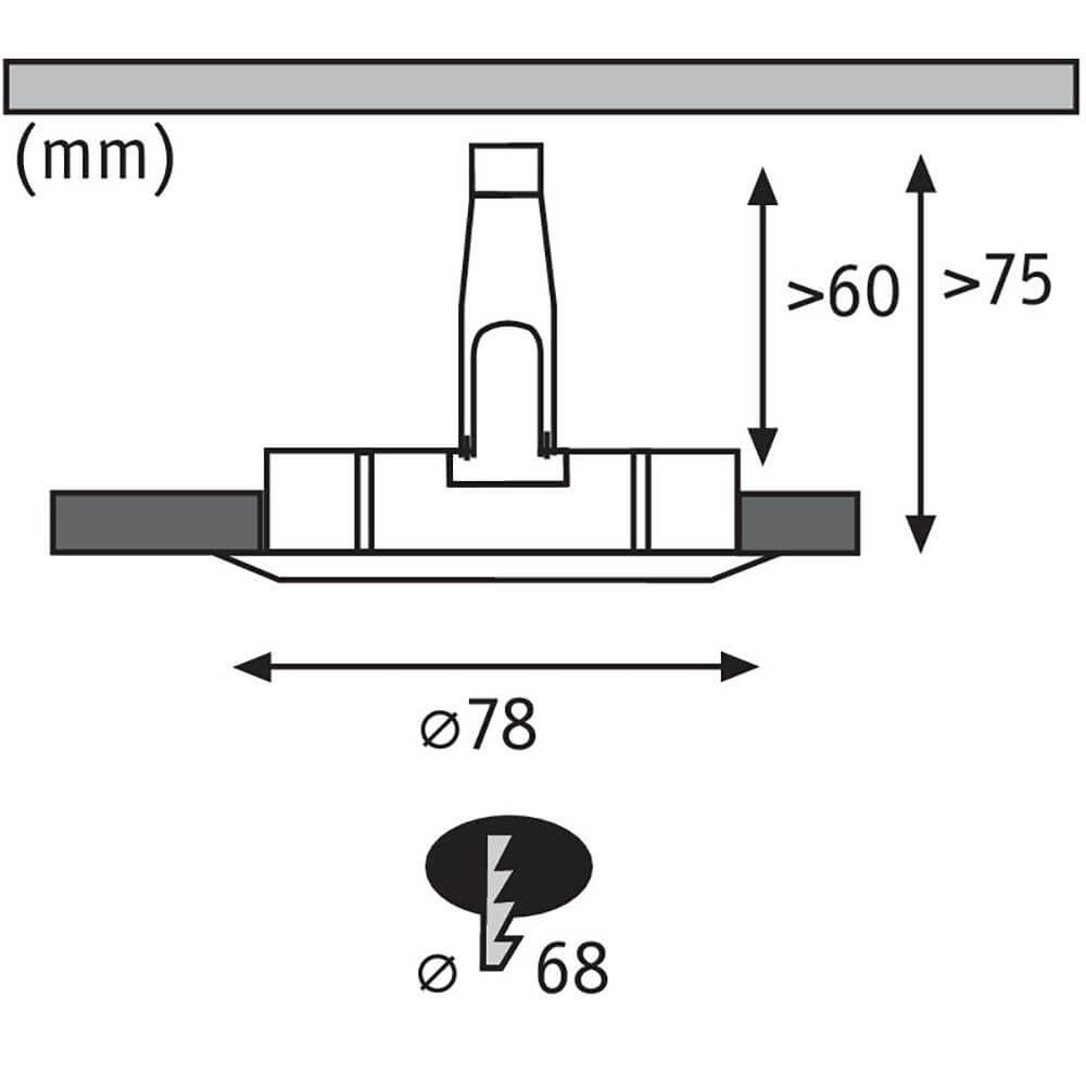 LED Einbauleuchte Nova Basis-Set starr Rund Ø 7,8cm Alu-Gebürstet technische Zeichnung mit Abmessungen.