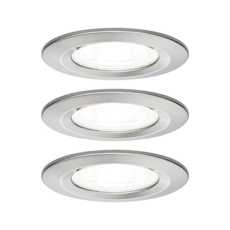 LED Einbauleuchte Nova Basis-Set starr Rund Ø 7,8cm Alu-Gebürstet im Set von drei leuchtenden Einbaustrahlern
