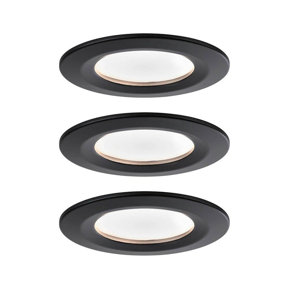 LED Einbauleuchte Nova 3er Basis-Set Rund Ø 7,8cm mit Stufen-Dimmer - Dimmbare Einbauleuchten in Schwarz matt