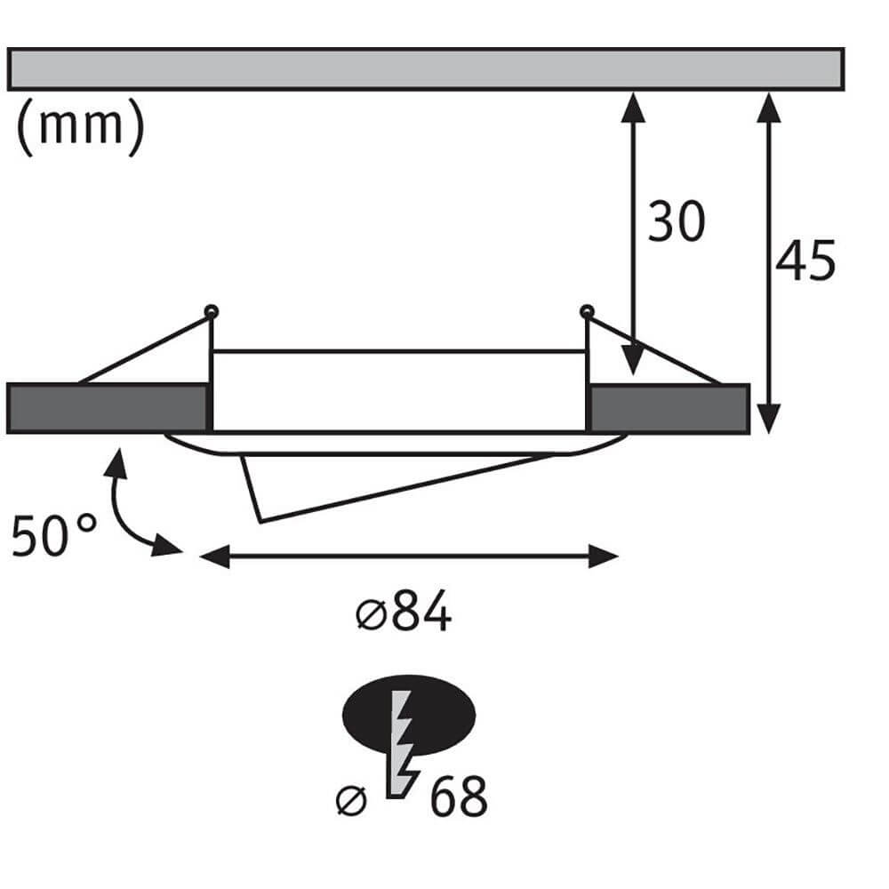 LED Einbauleuchte Nova LED Schwarz-Matt technische Zeichnung mit Maßen und Montageskizze.
