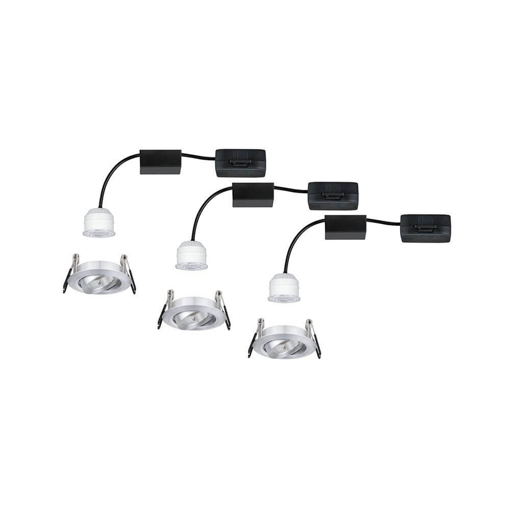 LED Einbauleuchte Nova Mini Basis-Set schwenkbar, 3 schwenkbare Leuchten, Aluminium, flach, warmweiß 2700K.