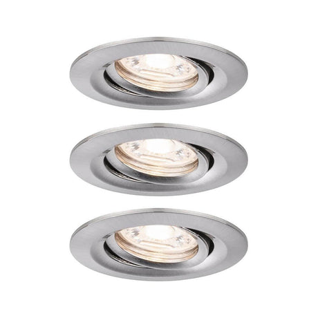 LED Spot encastré Nova Mini kit de base orientable rond 66 mm en finition fer brossé, 3 luminaires interchangeables.
