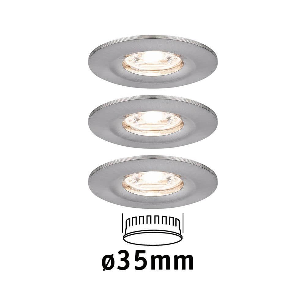 LED Einbauleuchte Nova Mini Basis-Set starr Rund 6,5cm mit 35mm Coins in Bürstenoptik, ideal für moderne Beleuchtung.