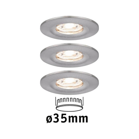 LED Nova Mini recessed light basic set fixed round 6.5 cm with 35 mm coins in brushed finish, ideal for modern lighting.