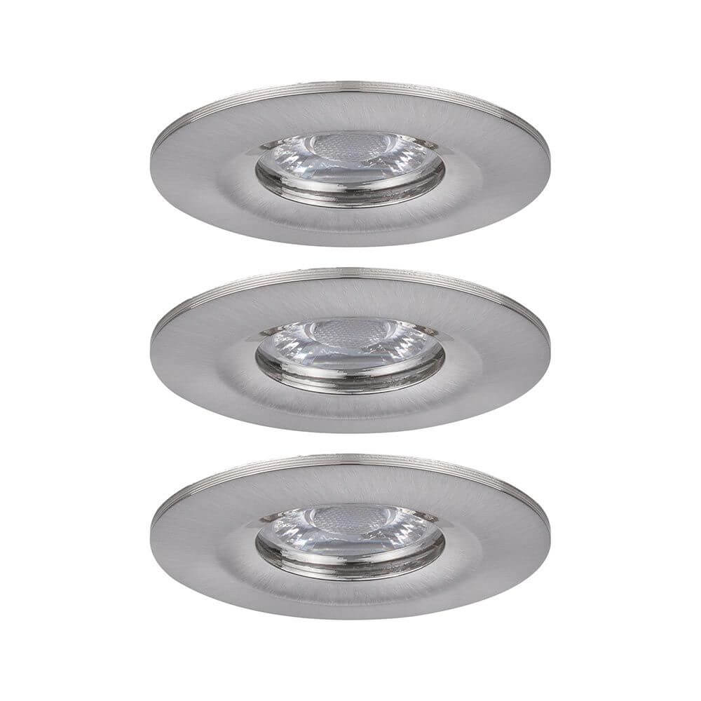 LED Einbauleuchte Nova Mini Basis-Set starr Rund 6,5cm - 3er Set in Eisen gebürstet für Spotbeleuchtung und Wintergärten.