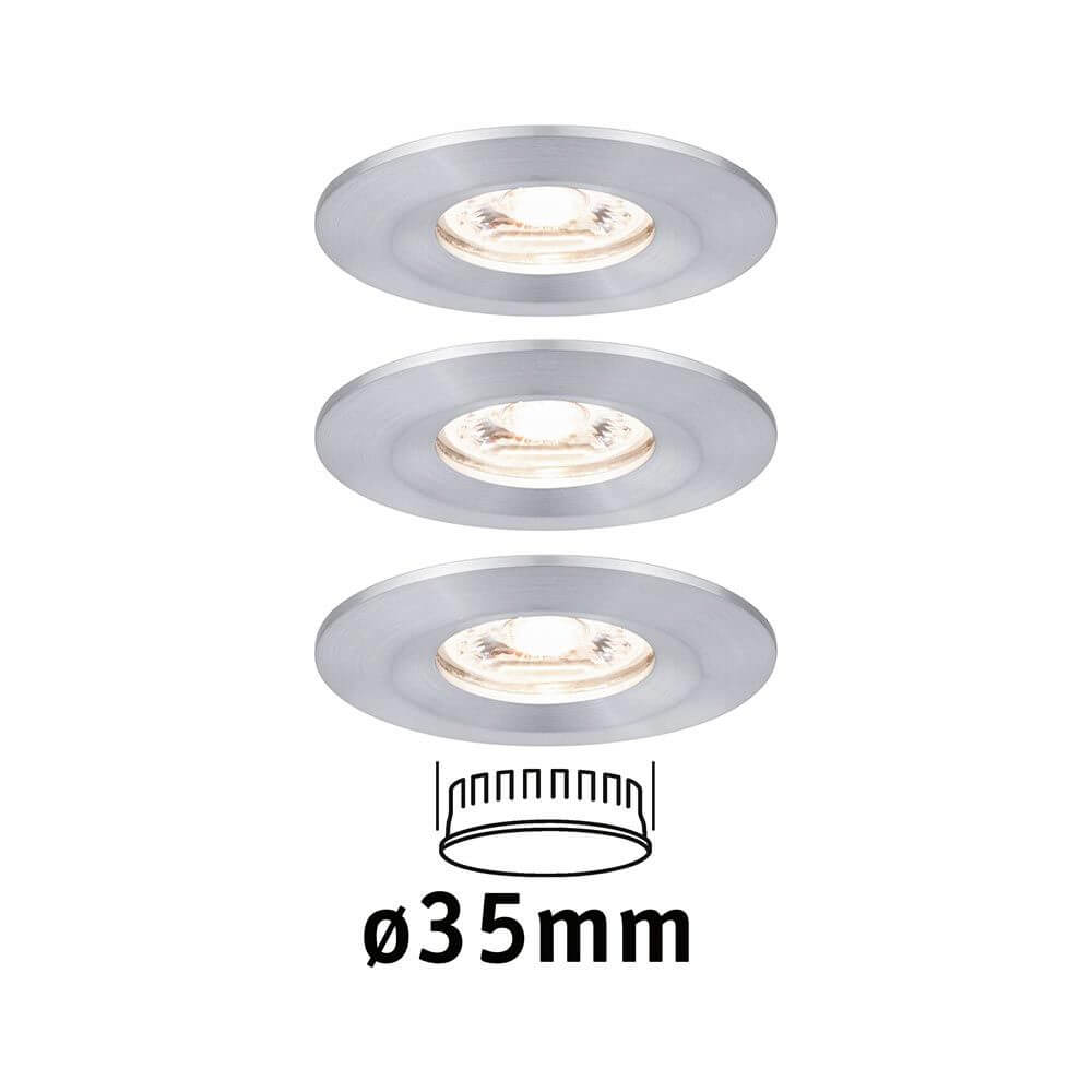 LED Einbauleuchte Nova Mini Basis-Set starr Rund 6,5cm mit 3 starren Einbauleuchten und Ø35mm Coins.