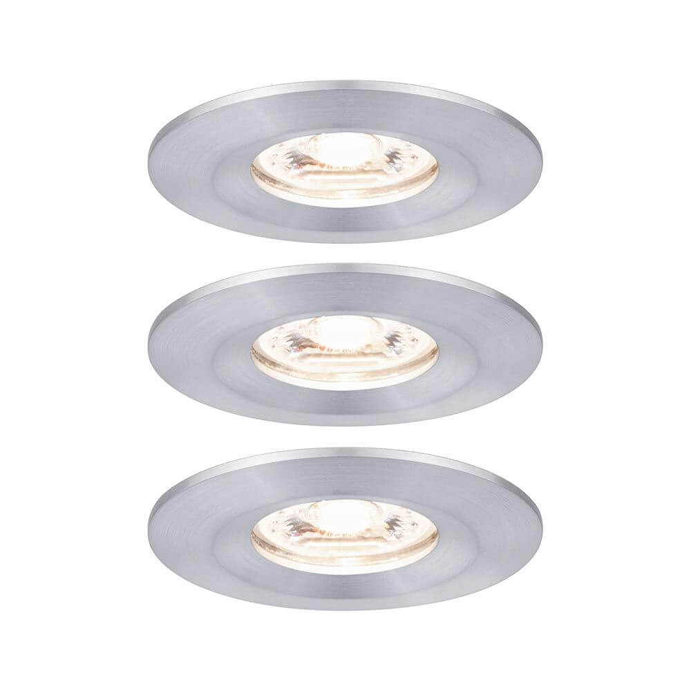 LED Einbauleuchte Nova Mini Basis-Set starr Rund 6,5cm in Alu gedreht, Set aus 3 Leuchten mit warmweißem Licht.