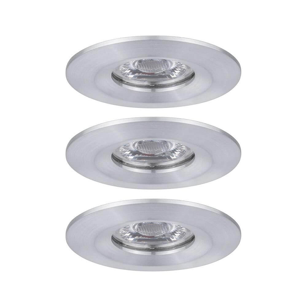 LED Einbauleuchte Nova Mini Basis-Set starr Rund 6,5cm in Aluminiumfarbe, Set aus 3 Leuchten.