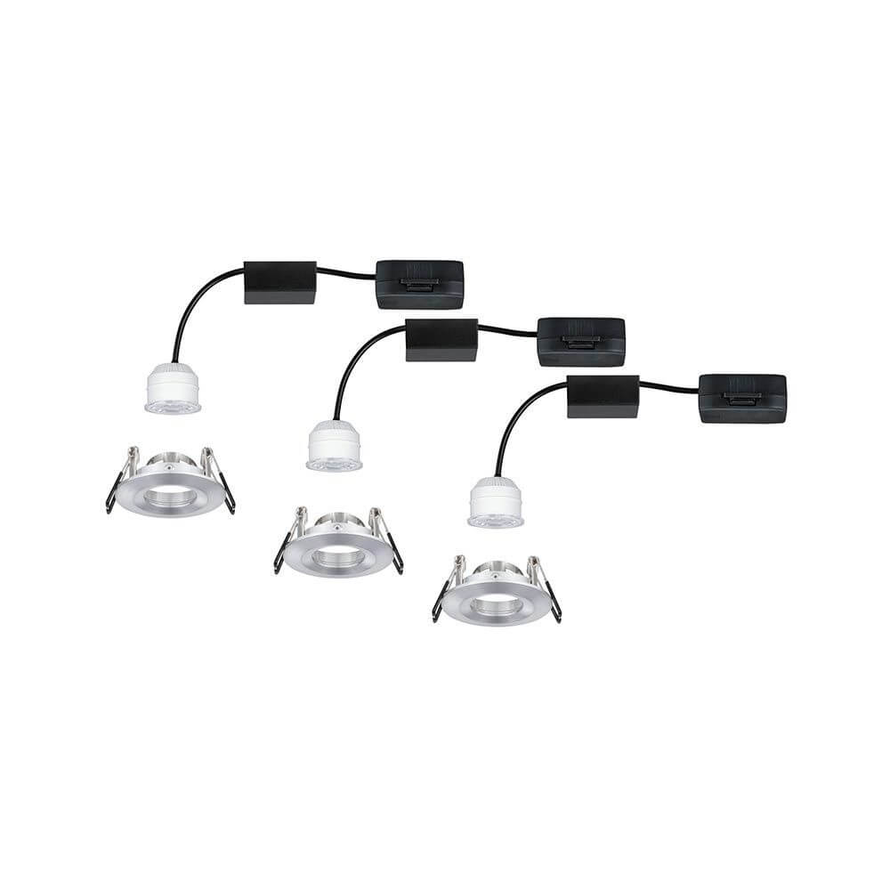 LED Einbauleuchte Nova Mini Basis-Set starr Rund 6,5cm - Set mit 3 starren Einbauleuchten in Alu gedreht.