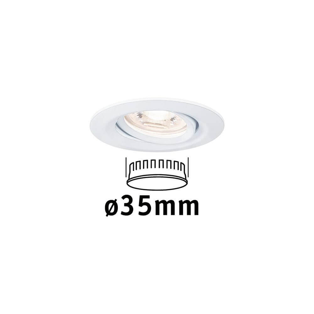 LED Einzelleuchte Nova Mini schwenkbar mit Ø35mm Öffnung in Weiß matt für vielseitige Anwendungen.