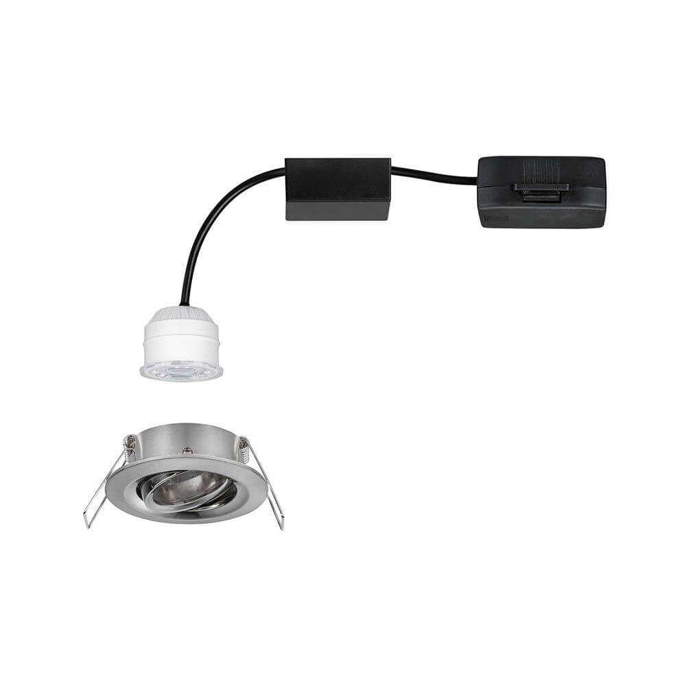 LED Einzelleuchte Nova Mini Schwenkbar Alu-Gebürstet montiert mit Kabel und Fassung in Schwarz.